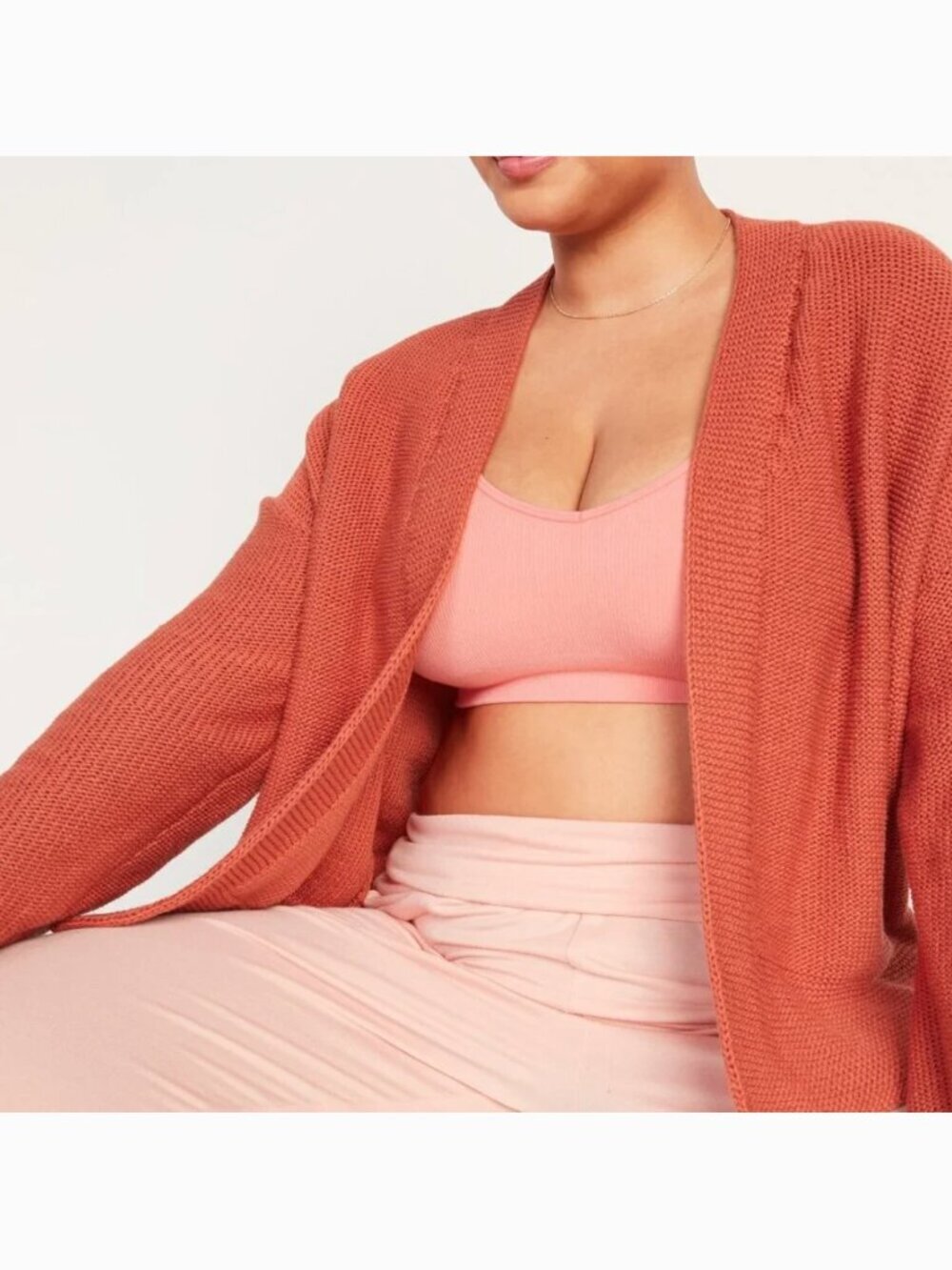 OLD NAVY Slouchy Open Front Cardigan Sweater Rust Red Orange Knit Oversized XL